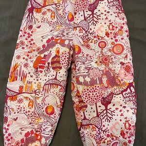 Reversible Patagonia Kids' Pink and Orange Printed Owl Bottoms with suspenders